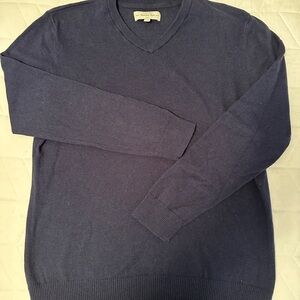 Men's Navy V-Neck cotton and Cashmere Sweater by Hawker Rye
